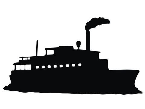 recommend clip art: Steamboat Silhouette vector, cargo ship black silhouette vector, Barge silhouette vector illustration