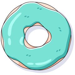 Cartoon Vector of Blue Iced Donut Illustration