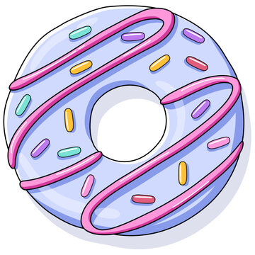 Vector Illustration of Yummy Blue Donut with Sprinkles