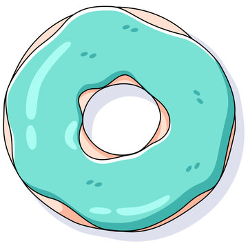 Cartoon Vector of Blue Iced Donut Illustration