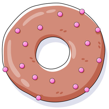 Cartoon Chocolate Donut with Pink Sprinkles