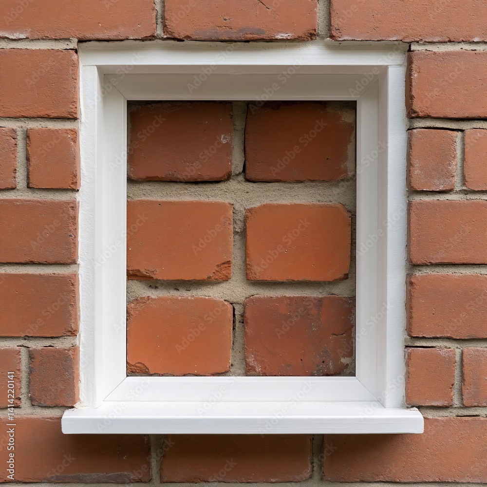Leinwandbilder An artistic composition of a brick wall with a white framed rectangular inset showcasing a closer view of bricks and mortar. The image highlights textures and patterns