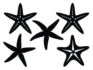 Starfish black silhouette vector illustration ,Starfish silhouette set, sea fish silhouette bundle