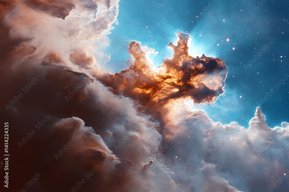 Aufkleber dramatic celestial scene featuring glowing clouds and radiant light rays against a starry blue backd