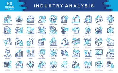 The Industry Analysis icon set highlights tools and concepts used for strategic planning, market research, and competitive insight ideal for business strategy, forecasting, and reporting visuals.