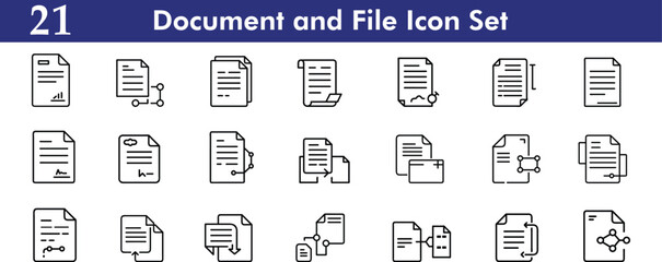 Document and File Icon Set. Contract, Data Sheet, Digital Paper, and Report Line Icons. Vector illustration.