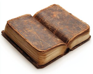 Obraz premium Antique leather-bound book with worn pages, showcasing aged texture and history