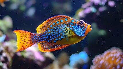 A vibrant ocean fish with intricate patterns swimming through a sunlit reef