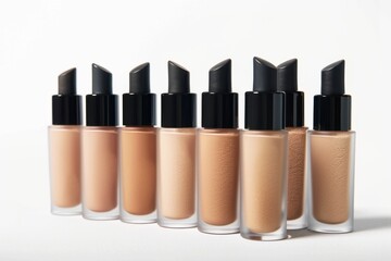 Various shades of foundation displayed elegantly for beauty enthusiasts in a modern setting isolated on transparent background