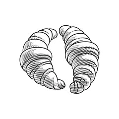 Croissant Line Art in Engraving Style