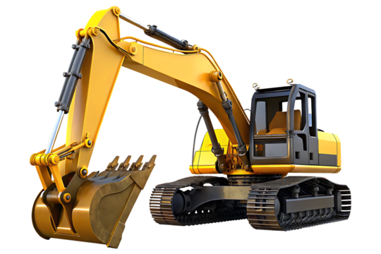 Excavator heavy construction machinery excavation shoveling machine excavator isolated on white background PNG. GENERATIVE AI