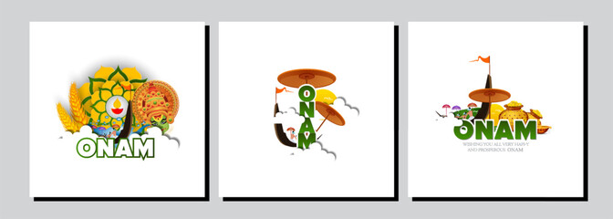 illustration of Happy Onam festival of South India-Kerala.	
vector set