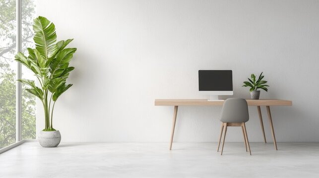 Minimalist white home office workspace setup productivity design