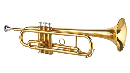 high quality stock photo of a golden trumpet isolated on white background PNG. GENERATIVE AI