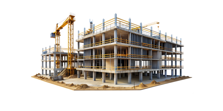 Construction architecture building development isolated on white background PNG. GENERATIVE AI