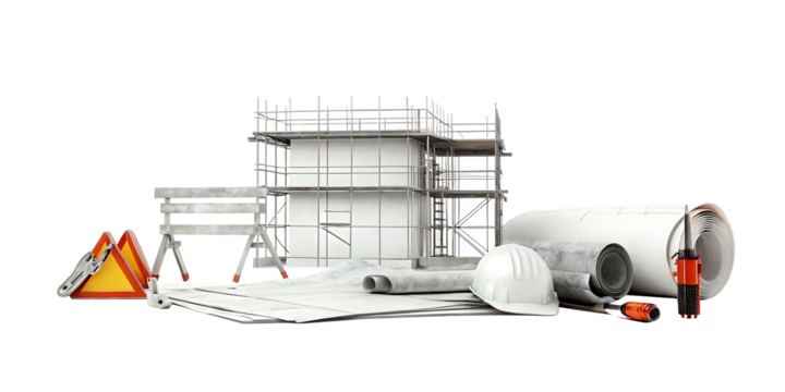 Construction architecture building development isolated on white background PNG. GENERATIVE AI