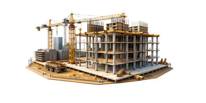 Construction architecture building development isolated on white background PNG. GENERATIVE AI - Powered by Adobe