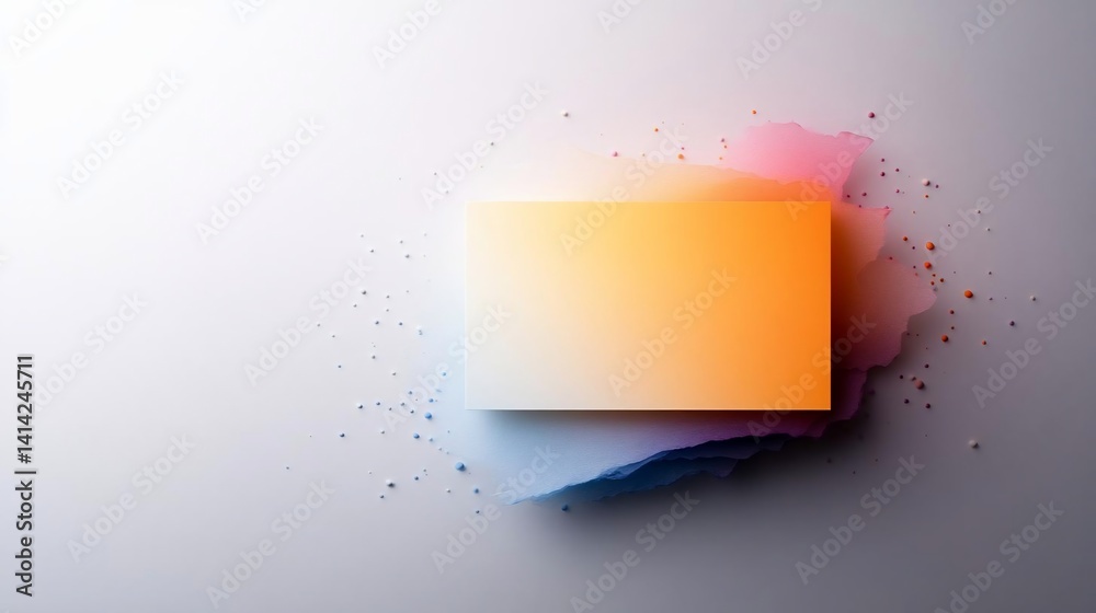 Poster Abstract composition featuring a central rectangle with vibrant gradient hues a torn paper effect with speckles in pastel shades against a white background creating a modern artistic display