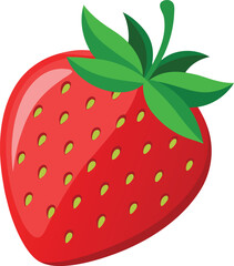 Obraz premium Fresh and ripe strawberry with green leaves, vector illustration.
