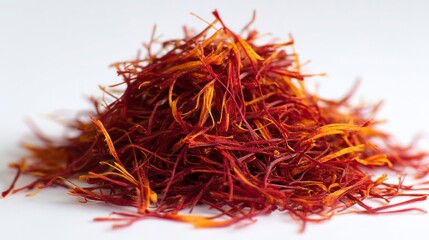 Naklejka premium Saffron Threads: A Rich, Reddish-Orange Spice Pile