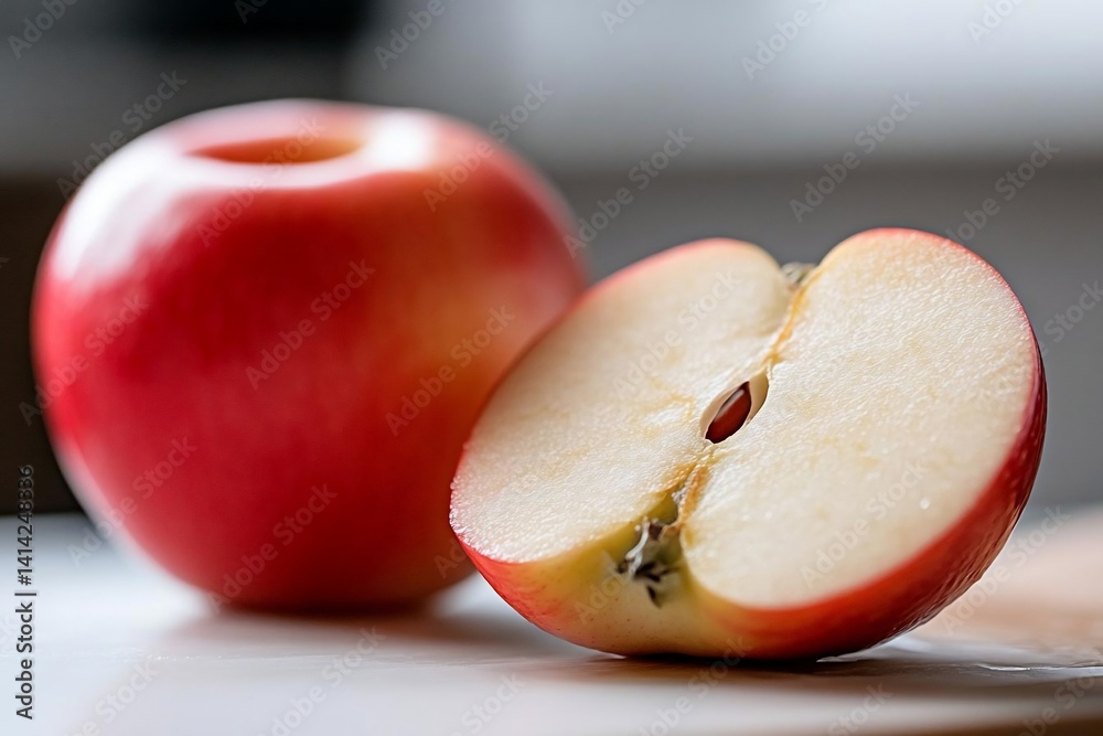 Aufkleber close-up shot of a red apple and a half apple with a blurred background showcasing the freshness of 