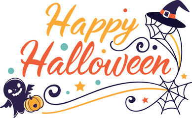 Colorful Happy Halloween Typography Vector Design for T Shirts White Background Printable Art