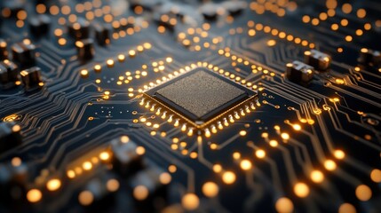 Obraz premium Glowing Circuit Board Microchip: Technological Marvel