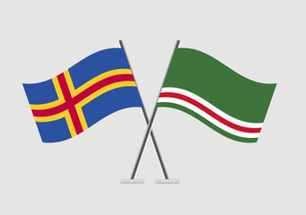 Aland and Chechen Republic of Ichkeria vector flags with flat vector realism
