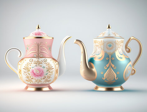 These exquisite tea pots showcase intricate floral designs and elegant shapes perfect for collectors and home decor enthusiasts.