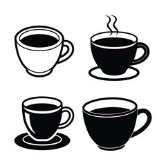 Black Coffee Cup Vector Silhouette Set on White Background