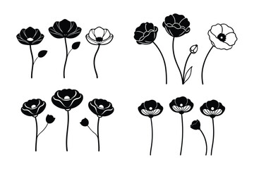Hand Drawn Poppy Flowers Vector Illustration.