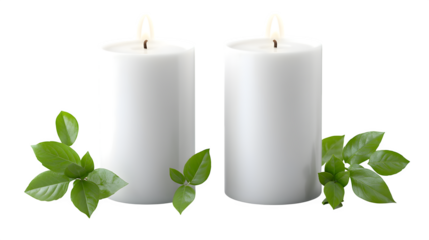 Tall white candle with wick, realistic wax texture, isolated on white background