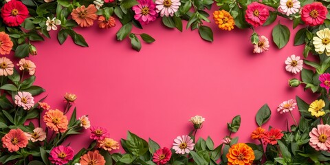 Obraz premium Vibrant Floral Frame on Pink Background