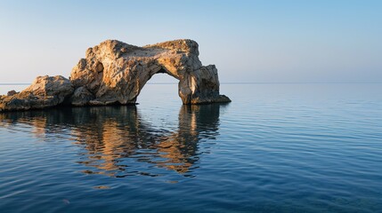 Fototapeta premium Majestic Arch Rock Facing the Crystal Clear Sea, Embracing the Serenity and Beauty of Coastal Nature’s Wonders