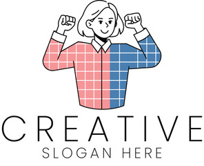Happy Woman Creative Design Logo Pink Blue Grid art icon flat cute girl style image power 