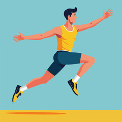 Fototapeta premium Athlete leaping energetically against a bright blue background - 