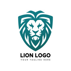 Teal modern lion shield logo vector illustration