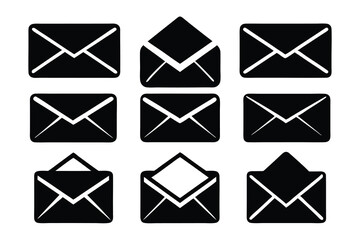 silhouette email icon collection black vector graphic white background