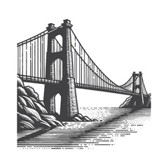 Suspension Bridge View Vector Design – Majestic Crossing & Scenic Landscape Illustration