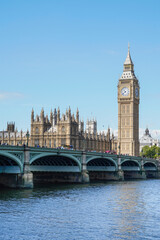 Fototapeta premium Big Ben, Westminster Palace and Westminster bridge on a sunny summer afternoon