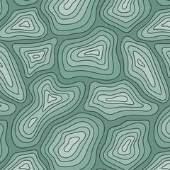 Seamless topographic pattern in forest green tones, with natural flowing contour lines and terrain forms.