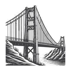 Suspension Bridge View Vector Design – Majestic Crossing & Scenic Landscape Illustration