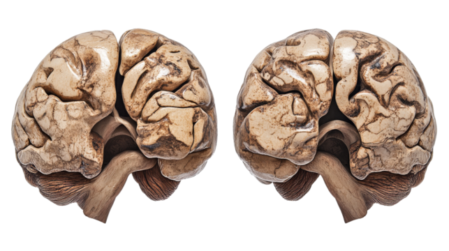 two pictures of old brains