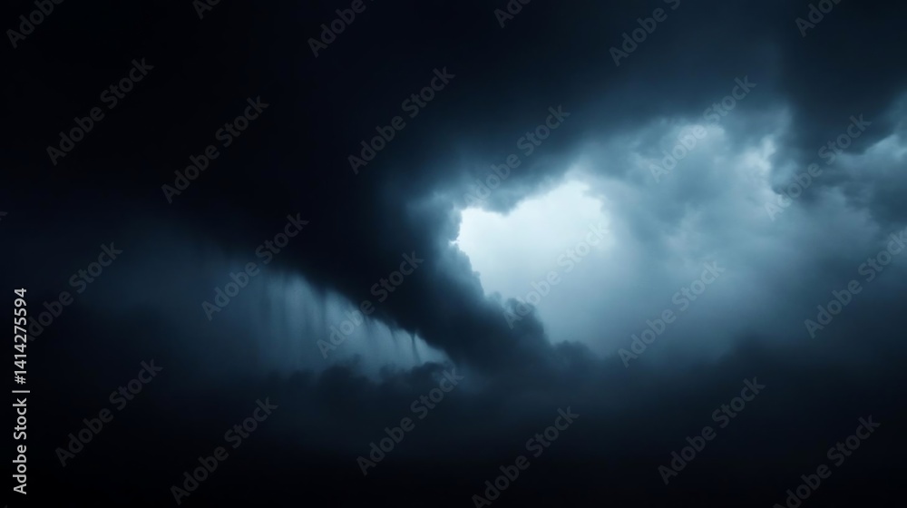 Aufkleber dramatic dark storm clouds with heavy rain a peek of bright sky in the center creating a moody atmos