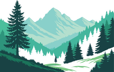Fototapeta premium Mountain landscape illustration vector design isolated on white background.