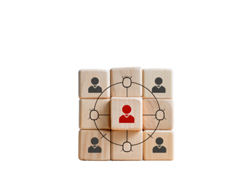 Connecting Individuals in a Network: Collaboration and Communication Through Symbolic Blocks on transparent background - Powered by Adobe