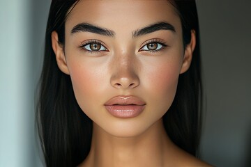 A close up portrait of a beautiful young womans face
