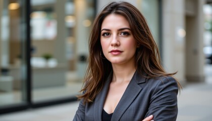 Fototapeta premium Confident businesswoman portrait in urban setting professional photography modern environment empowering concept