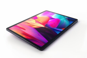 Vivid digital art displayed on a sleek tablet resting on a clean, white surface isolated on transparent background