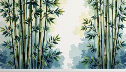 Bamboo forest wall mural tranquil home interior decorative art serene atmosphere vertical view nature concept